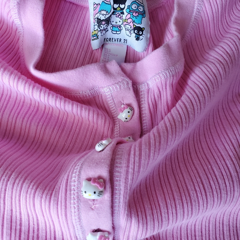 Hello kitty buttons ribbed pink top small - Picture 2 of 2